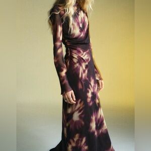 Mango Tie-Dye Ruched Long Sleeve Dress